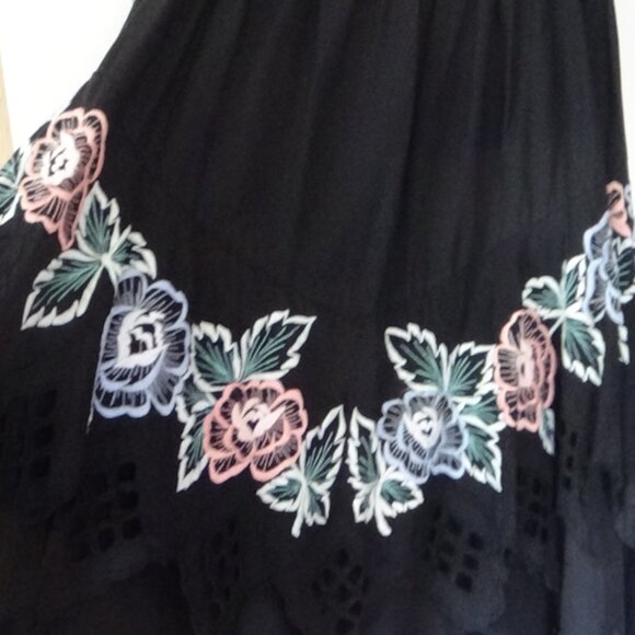 Bali Emerald Vintage 80s Floral Embroidered Boho Top and Skirt Set - Picture 8 of 13